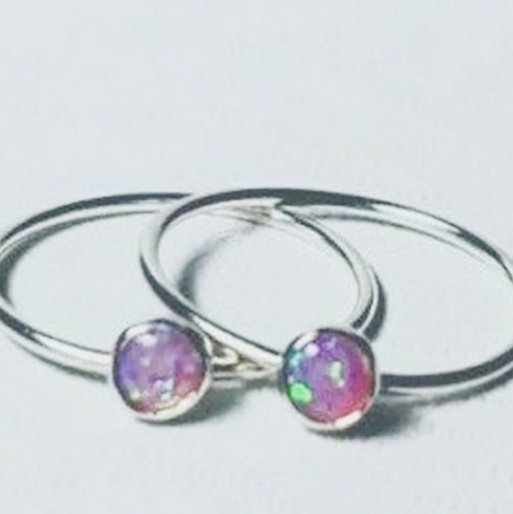 🎉2 Sterling Silver & Pink Fire Opal Rings, 7 - Picture 8 of 8